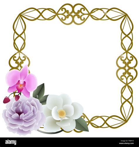 Scrapbooking Vintage Floral Frame Golden Flowers Arrangement Classic Botanical Clipart Golden ...