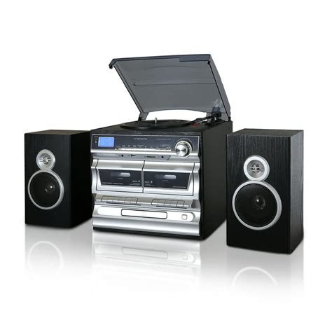 Trexonic 3-Speed Turntable With CD Player, Double Cassette Player, Bluetooth, FM Radio & USB/SD ...
