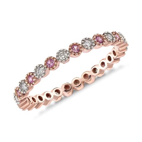 Pink Sapphire and Diamond Eternity Ring in 14k Rose Gold (1.3mm) | Blue ...