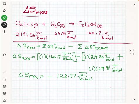 SOLVED: Calculate the standard entropy, Δ𝑆∘rxn, of the reaction at 25.0 ∘C using the table of ...