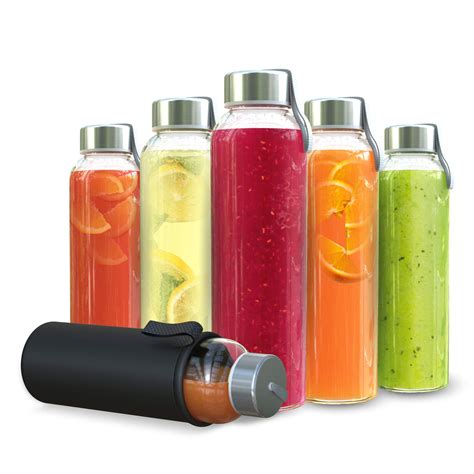 Chef's Star 18 Oz Glass Water Bottles, Glass Drinking Bottle with Protection Sleeve, Juice ...