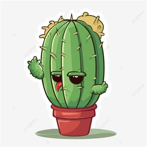 Cute Cactus Sticker Illustration On Green Background With A Cartoon ...