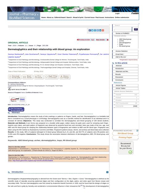 Dermatoglyphics and Their Relationship With Blood Group: An Exploration ...