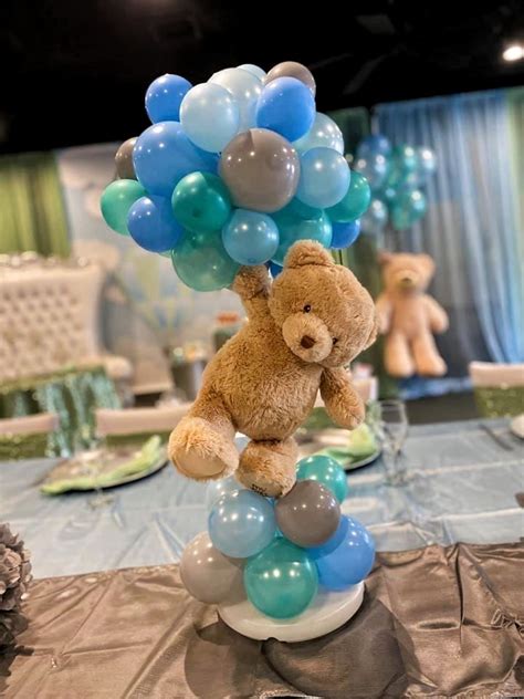 Popular baby shower theme, floating teddy bear with balloons ...