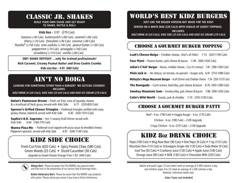 The Works Menu Prices & Specials