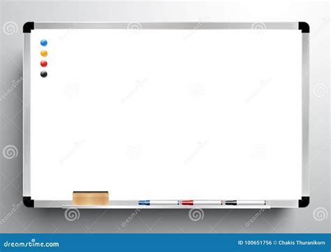 Whiteboard Background Frame with Eraser Whiteboard, Color Marker and Magnetic, Vector ...