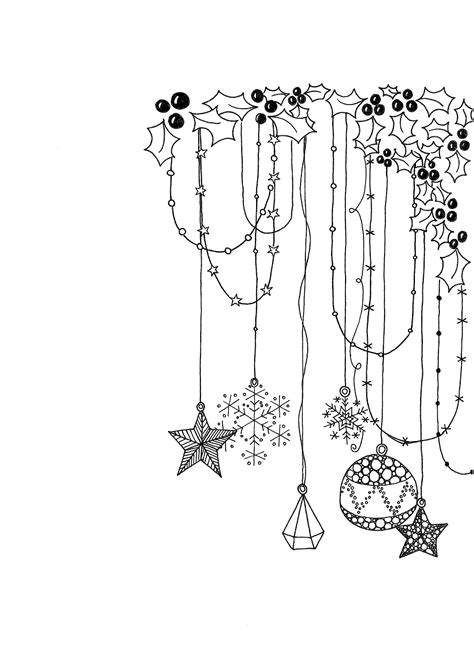 Line drawing Christmas decorations garland and doodles | Christmas card ...