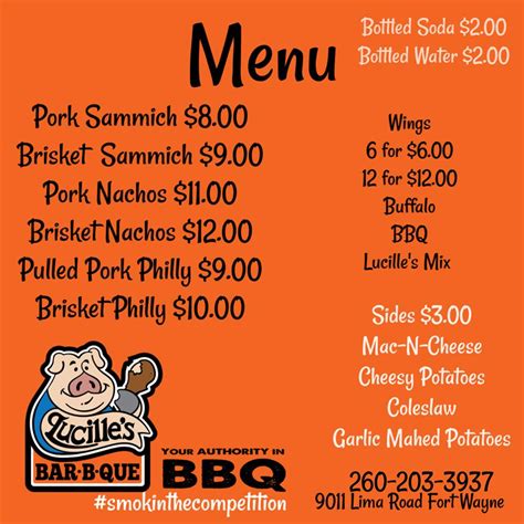 Menu at Lucille's BBQ, Fort Wayne