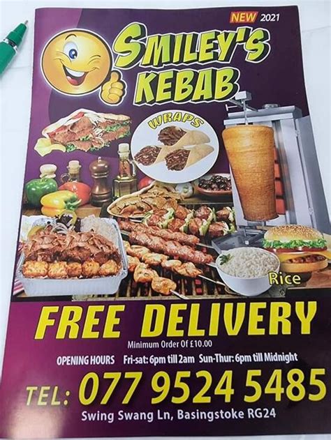 Menu at Smiley's Kebab fast food, Basingstoke