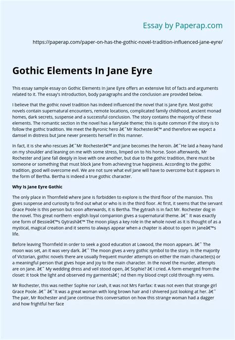 Gothic Elements In Jane Eyre Free Essay Example