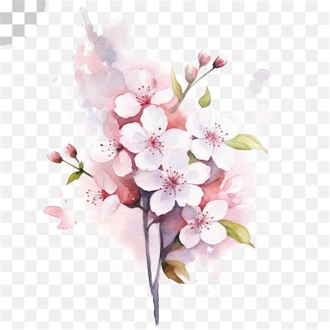 Premium PSD | Peach blossom watercolor transparent background