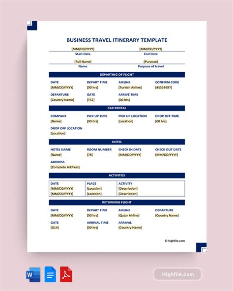 Travel Itinerary Template Pdf Free - Infoupdate.org