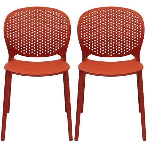 2xhome Set of 2 Orange Contemporary Modern Stackable Assembled Plastic ...