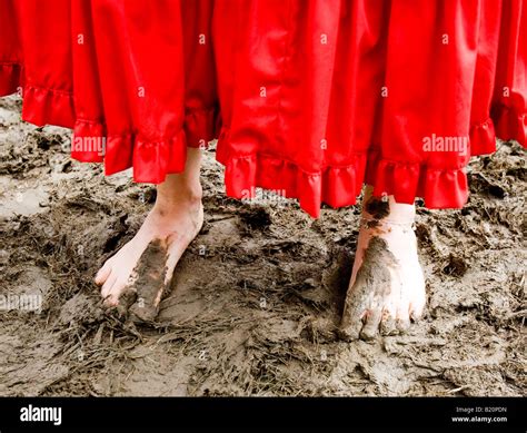 Woman Walking Barefoot In Mud Glastonbury Festival Pilton U K Europe ...