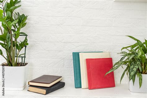 Old books on a shelf. No labels, blank spine. Stock Photo | Adobe Stock