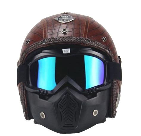 PU Leather Motorcycle Helmets w/ Goggle and Mask | Leather motorcycle ...