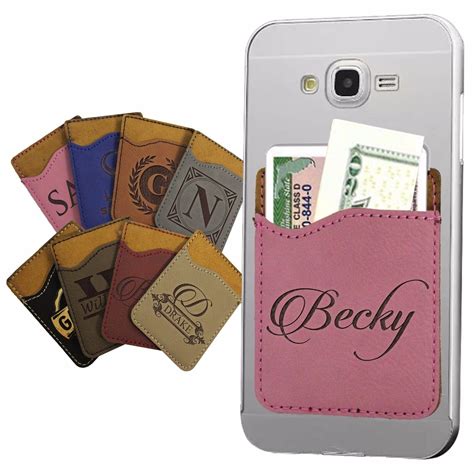 Custom Engraved Leather Credit Card ID Holder Cell Phone Case Wallet Stick On 730792973885 | eBay