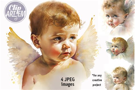 Baby Angels Painting 4 JPEG Set | People Illustrations ~ Creative Market