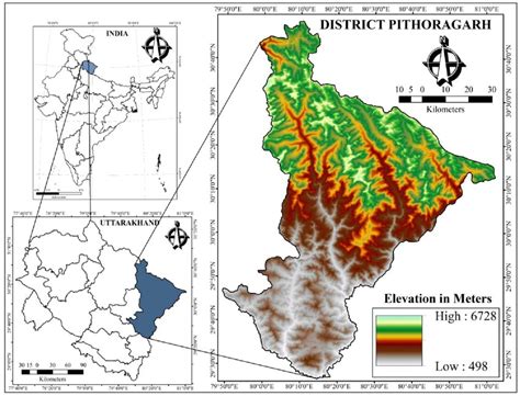 Location map and DEM of district Pithoragarh, Kumaun Himalaya ...