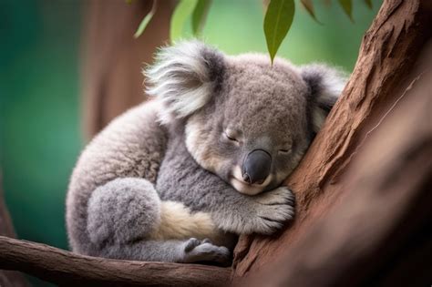 Premium AI Image | Cute Baby Koala Bear sleeping in Eucalyptus Tree in Queensland Australia ...