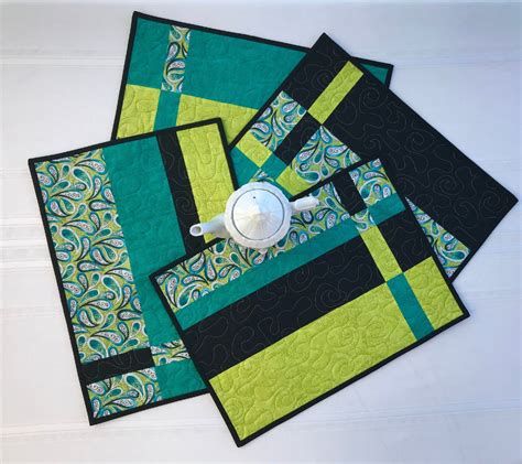 QUILTED PLACEMAT SET of 4, Quilted Placemats, Modern Placemats ...