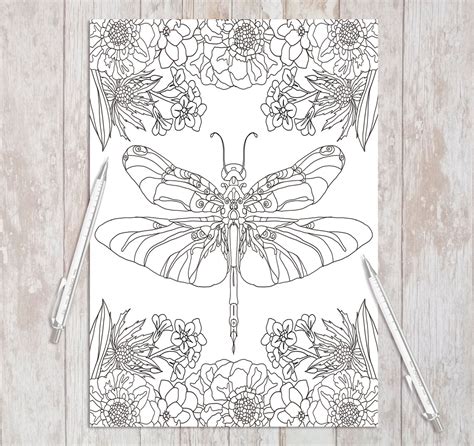 Printable Adult Coloring Page Dragonfly Instant Download | Etsy