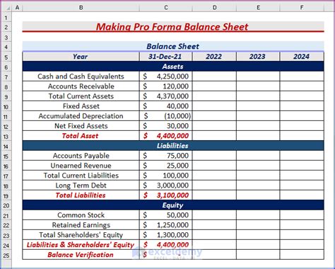 How to Make a Pro Forma Balance Sheet in Excel (6 Steps) - ExcelDemy