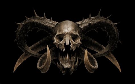 digital Art, Creature, Skull, Horns, Demon, Fangs, Teeth, Devils, Black Background, Death ...