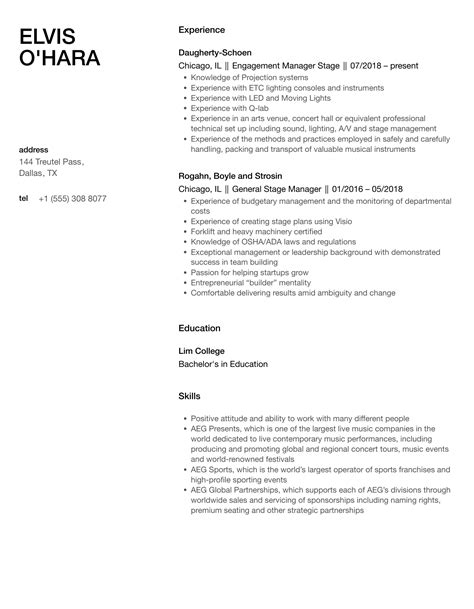 Stage Manager Resume Samples | Velvet Jobs