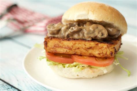 Tofu Burger with Creamy Mushroom Sauce