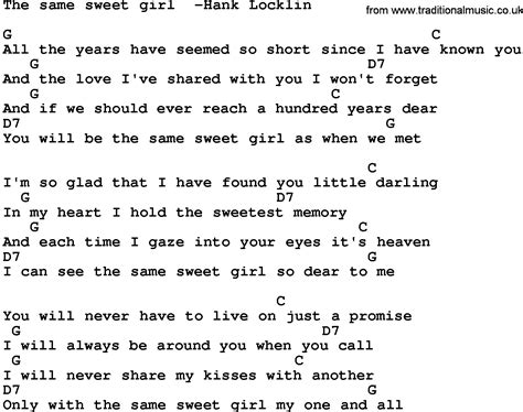 Country Music:The Same Sweet Girl -Hank Locklin Lyrics and Chords