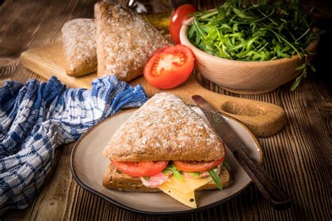 Triangular Sandwich with Cheese, Ham and Tomato Stock Photo - Image of food, triangular: 190484424