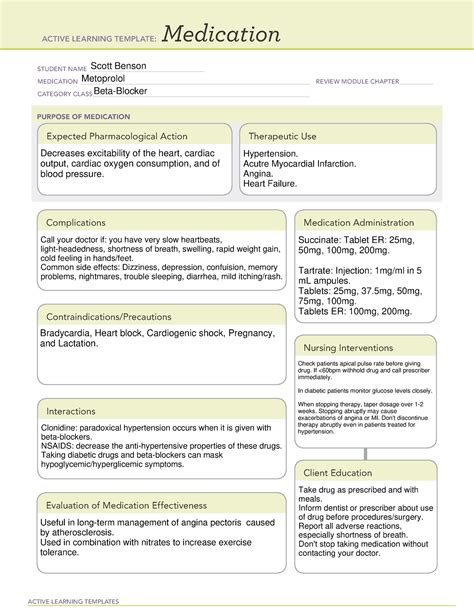 Ati Medication Template Metoprolol