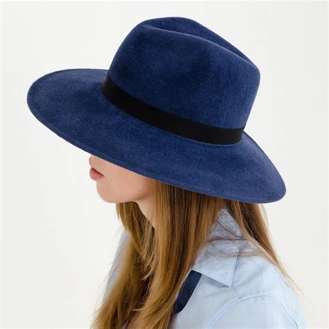 Dark blue wide brim fedora hat / felted fedora hat | Wide brim fedora ...