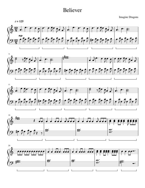 Believer by imagine dragons for piano Sheet music for Piano | Download free in PDF or MIDI ...