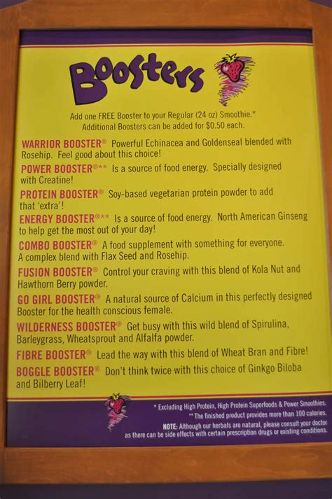 Booster Juice Menu, Menu for Booster Juice, McKenzie Towne, Calgary - Urbanspoon/Zomato