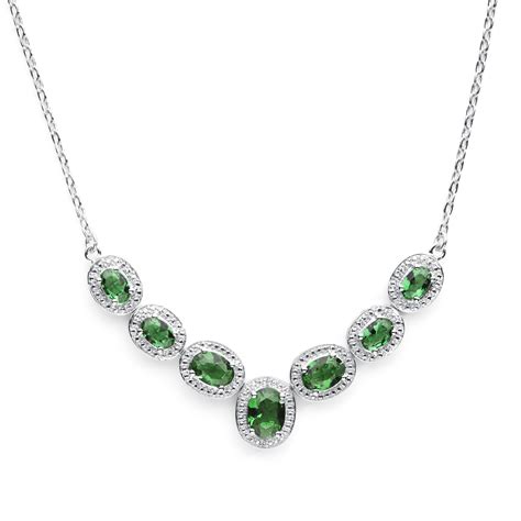 Simulated Oval Emerald Y-Drop Sterling Silver Necklace