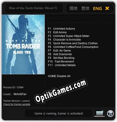 Rise of the Tomb Raider: Blood Ties: TRAINER AND CHEATS (V1.0.81) » Downloads from OptikGames.COM