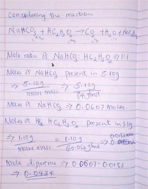 [Solved] According to the following reaction: NaHCO3 + HC2H3O2 → CO2 + H2O... | Course Hero