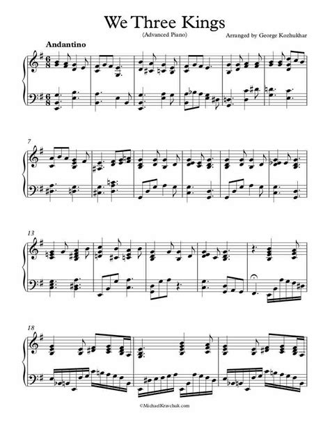 Free Piano Arrangement Sheet Music – We Three Kings – Michael Kravchuk