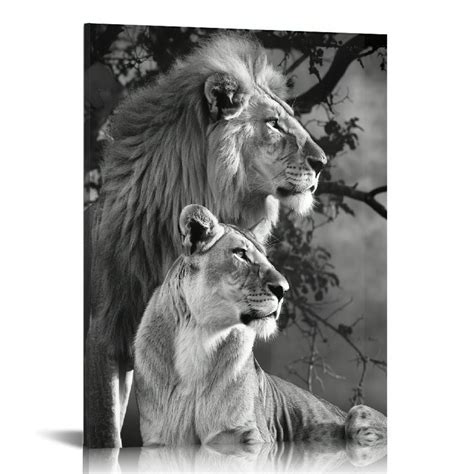 COMIO Lion and Lioness Hug Poster Black and White Animal Lion Wall Art Picture Print Canvas ...