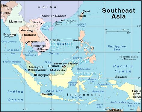 Satellite Views and Political Maps of South-East Asia