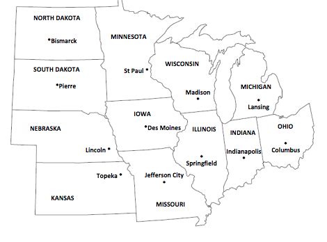 Map of Midwest States and Capitals