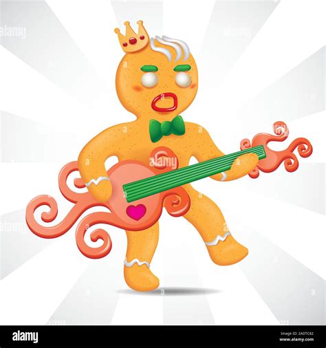 The gingerbread man Christmas gingerbread character playing the guitar, isolated on white ...