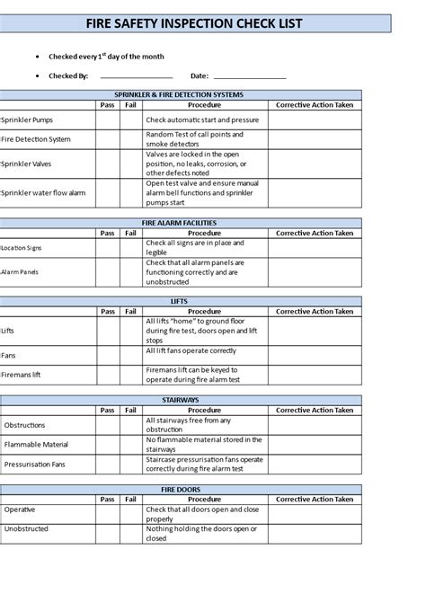 Printable Fire Inspection Checklist Template - Printable Templates