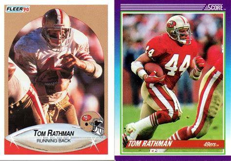 1990 Tom Rathman, 49ers, 1 Fleer #12 & 1 Score #188, #F57