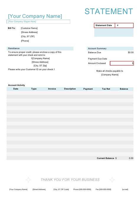 Free Statement Of Account Template