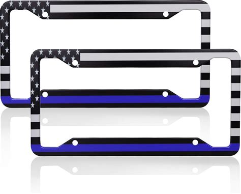 Amazon.com: DZGlobal Thin Blue Line Black American Flag License Plate Frame, American Flag Car ...