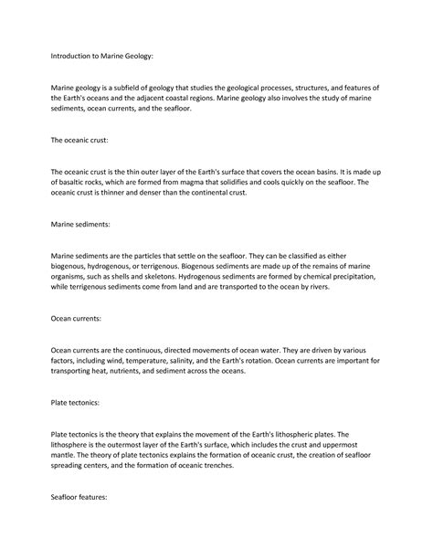 Geology - Introduction to Marine Geology: Marine geology is a subfield ...