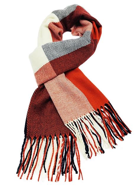 Cashmere Feel Scarf Women Winter Scarves Warm Solid Plaid Shawl - Red ...